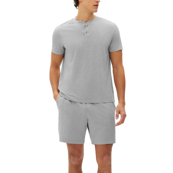Gap Men 2-Pc. Heathered Henley Shirt & Shorts Pajama Set Heather Gray Size XL - Picture 1 of 3